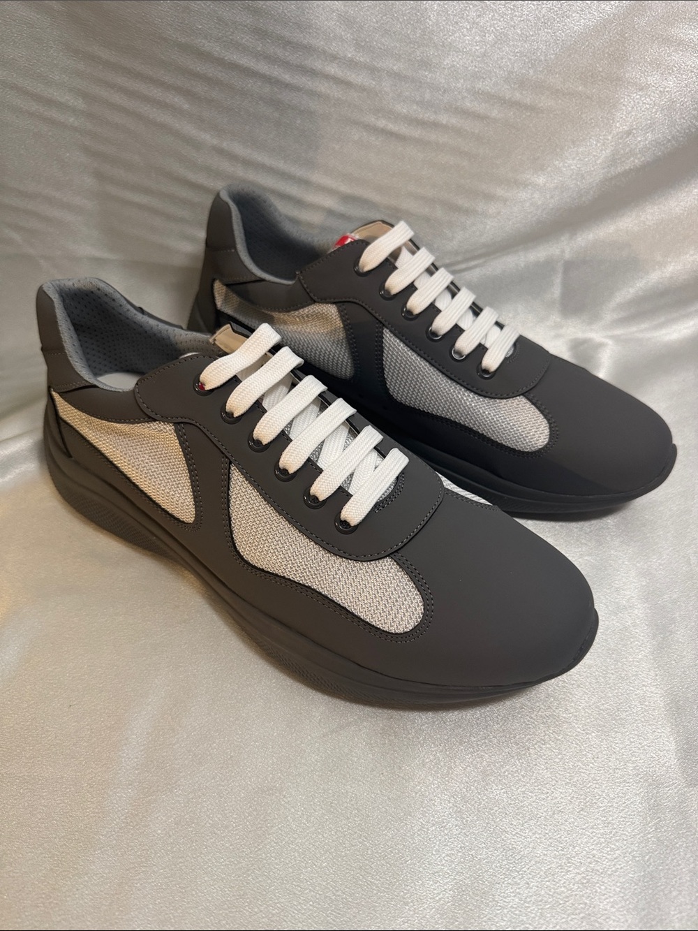 Prada America's Cup Soft Rubber & Bike Fabric Sneakers in Grey🔥New! Nice!!!